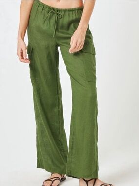 L Space linen cargo drawstring pants in size XS low rise